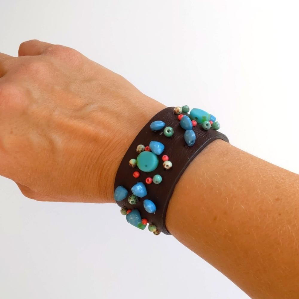 Leather Beaded Cuff Bracelet